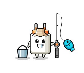 Mascot character of power adapter as a fisherman