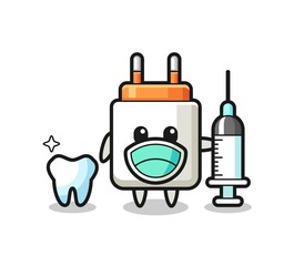 Mascot character of power adapter as a dentist