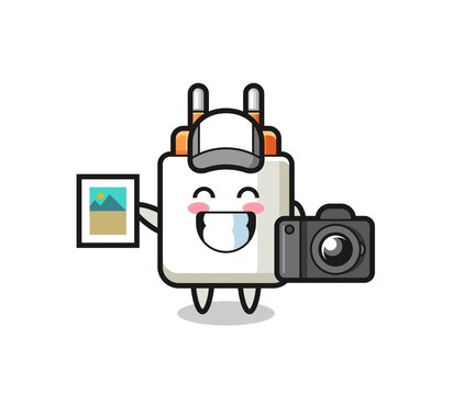 Character Illustration of power adapter as a photographer