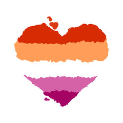 New lesbian pride flag color heart shape symbol written by hand in aquarel drawing style