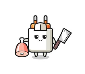 Obraz premium Illustration of power adapter character as a butcher