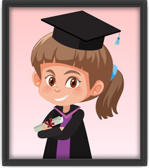 A girl in graduation costume in photo frame