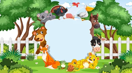  Empty banner with various wild animals in the park © brgfx
