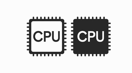 CPU Icon Set. Vector isolated black and white illustration set