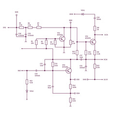 Electric scheme - wiring diagram with radio parts and connection. Text notation and realistic parts.
