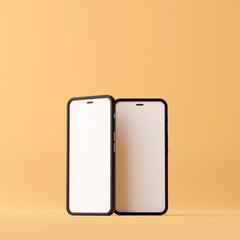 Two smart phone with blank screen on brown background. 3d render