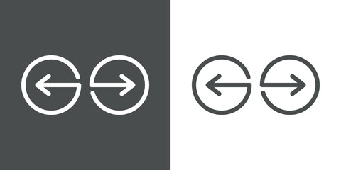Símbolos anterior y siguiente. Logotipo con silueta de flechas en círculos en fondo gris y fondo blanco