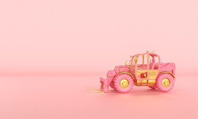 pink and gold bulldozer on a pink background.