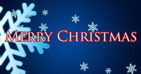 Image of merry christmas text over snow falling