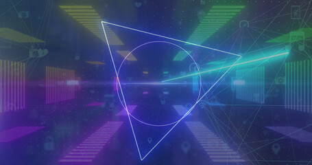 Image of neon shapes over digital tunnel