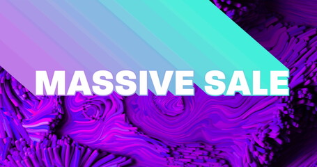 Image of massive sale text with neon shade and abstract liquid purple background