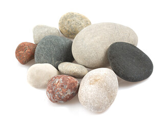 Naklejka na ściany i meble sea pebbles isolated on white backrgound