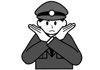 バツ印を作る男性警官