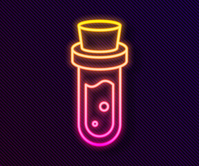 Glowing neon line Bottle with potion icon isolated on black background. Flask with magic potion. Happy Halloween party. Vector