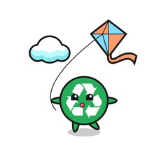 recycling mascot illustration is playing kite