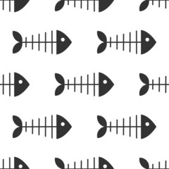 Fishbone black and white seamless pattern.