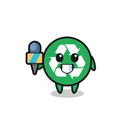 Character mascot of recycling as a news reporter