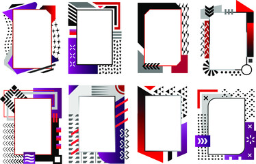 Modern editable vector fames collection for your text and images. Collection of frames in red purple and black colors. Editable modern designs, copy space.
