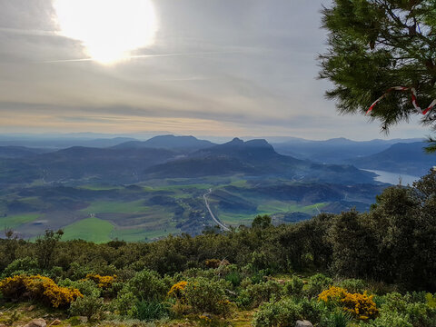 Rolling hills of Andalusia on a misty morning in Spain