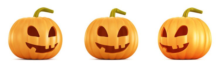 Scary Halloween pumpkin lantern with a candle inside. 3d render. Set pumpkins for Halloween.
