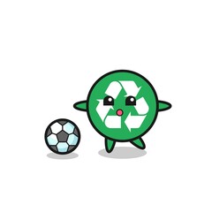 Illustration of recycling cartoon is playing soccer
