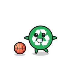 Illustration of recycling cartoon is playing basketball
