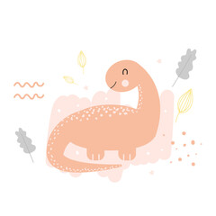 Vector illustration card with cute dinosaurs and leaf for fabric, textile, card, sticker, print in hand drawn doodle style