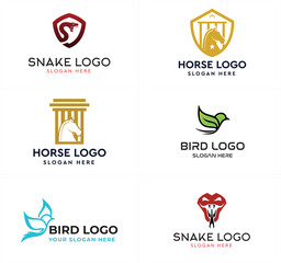 Pet shop snake bird and horse law pillar shield logo design