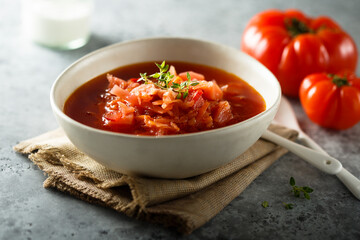 Traditional homemade Russian beetroot soup