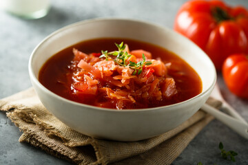 Traditional homemade Russian beetroot soup