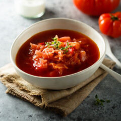 Traditional homemade Russian beetroot soup