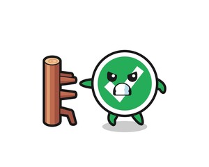 check mark cartoon illustration as a karate fighter
