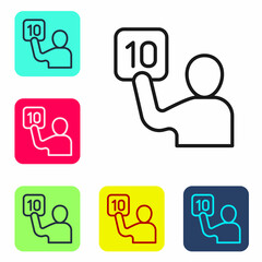 Black line Assessment of judges icon isolated on white background. Set icons in color square buttons. Vector