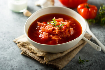 Traditional homemade Russian beetroot soup