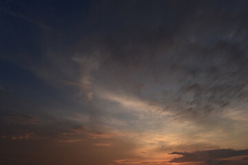 Fototapeta na wymiar Cloudy sky in the sunset glow brightly lit orange color