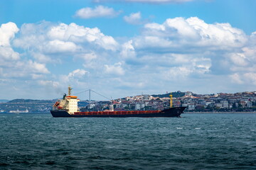 Fototapeta premium Cargo freight ship in Bosporus strait. Istanbul. Turkey