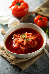 Traditional homemade Russian beetroot soup