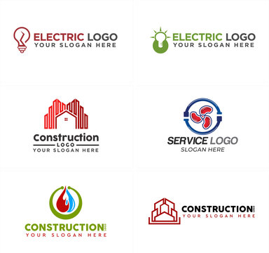 Construction plumbing service electric lamp logo design