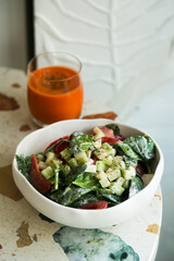 Healthy vegetable salad with yogurt dressing