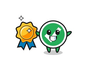 check mark mascot illustration holding a golden badge