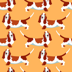 seamless pattern with the image of a basset hound. Design for fabric and wallpaper.