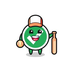 Cartoon character of check mark as a baseball player