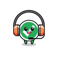 Cartoon mascot of check mark as a customer service