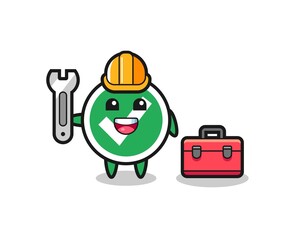 Mascot cartoon of check mark as a mechanic
