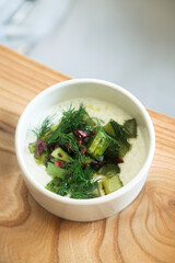 Homemade yogurt dip with cucumber and dill