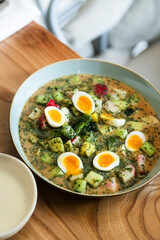 Traditional Russian cold soup with eggs
