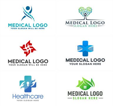Medical health care nature herb people logo design