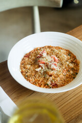 Pasta with crab meat and tomatoes
