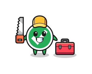 Fototapeta premium Illustration of check mark character as a woodworker