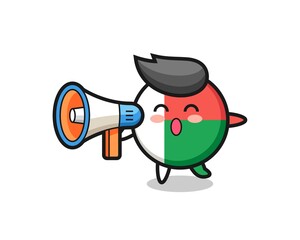 Naklejka premium madagascar flag badge character illustration holding a megaphone